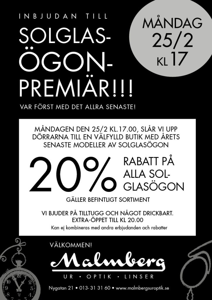 Inbjudan Solglasögon-premiär